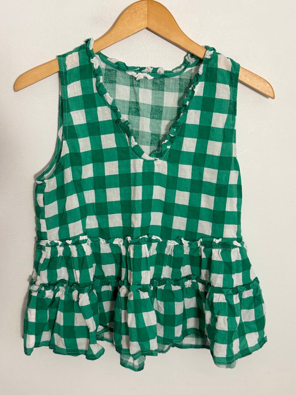 THML Green and white peplum top size small